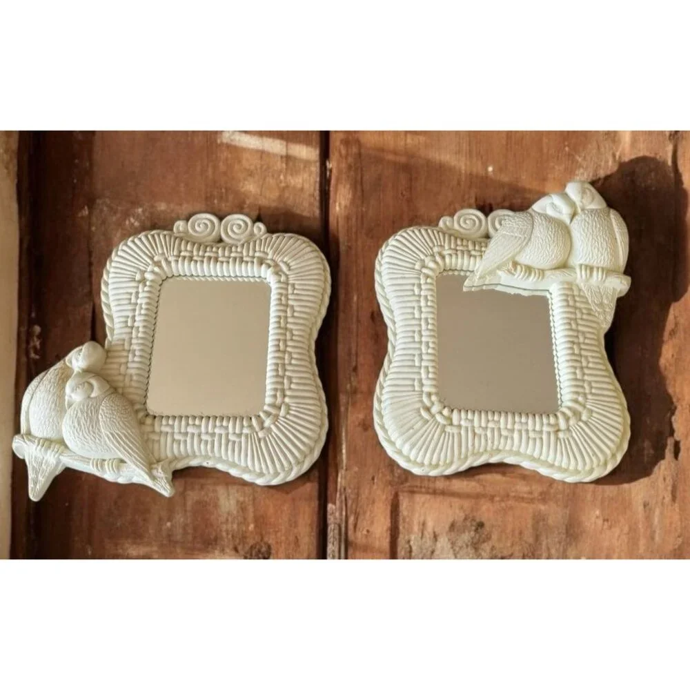 Vintage Homco Bird Wall Mirrors Set Of 2 White Framed